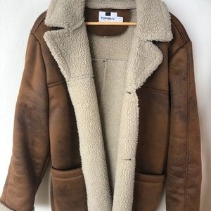 Topman Brown + Cream Shearling Coat